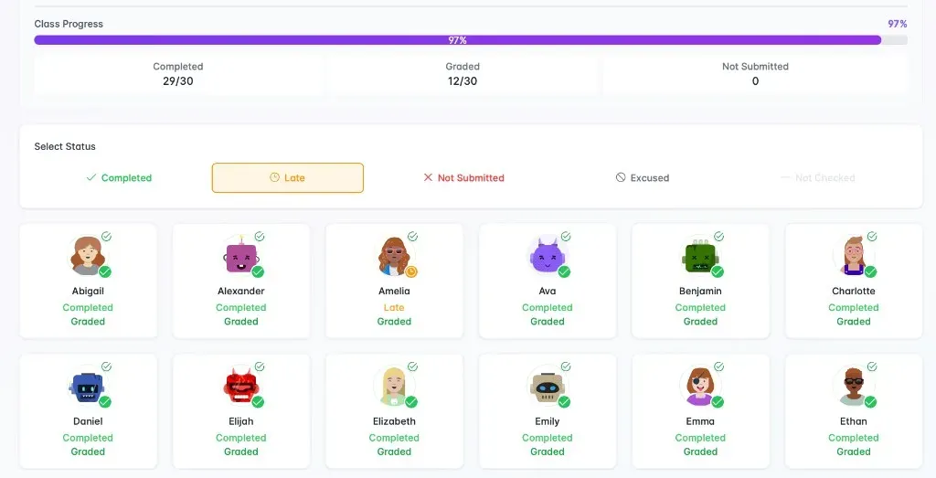 Morning homework check-in with class progress